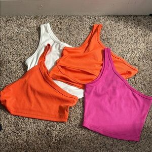 Women's Ribbed Tank Tops - Orange, White, Pink